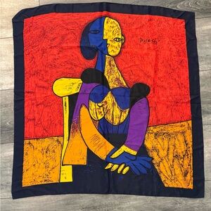 Picasso Art Silky Scarf - Red, Yellow, Blue, Purple